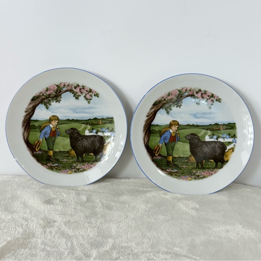 Set of 2 Baa Baa Black Sheep Nursery Rhyme Plates Reutter Porzellan from Germany
